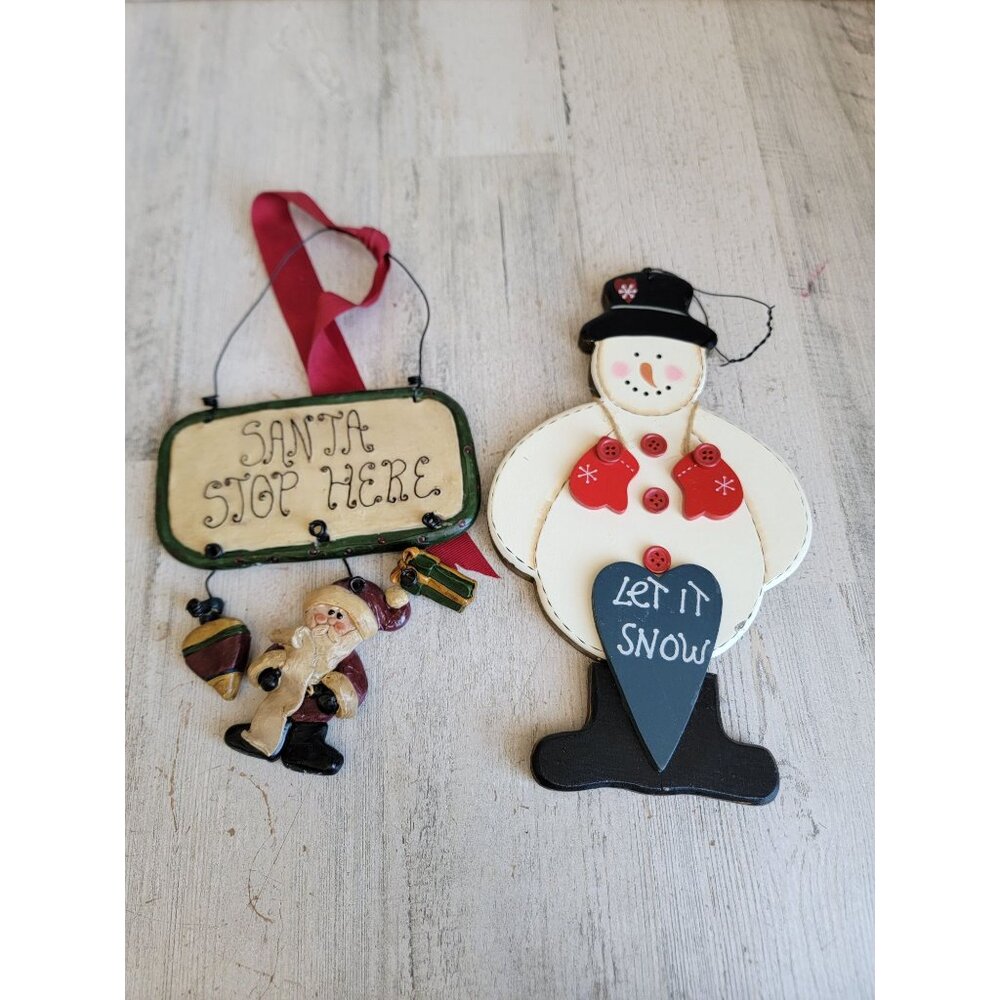 Vintage Santa stop here snowman Let It Snow set‎ hanging wall decor